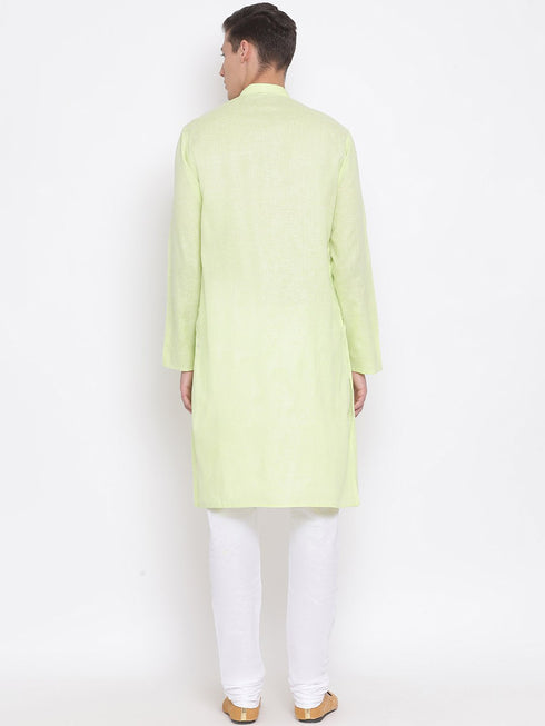 VASTRAMAY Men's Green Mix Cotton Kurta and Pyjama Set